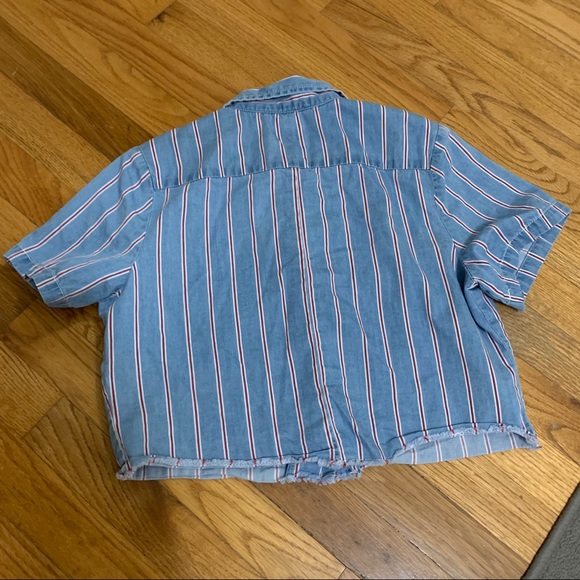 Dickies Crop Top striped Button Up Blouse Collar - Picture 5 of 5